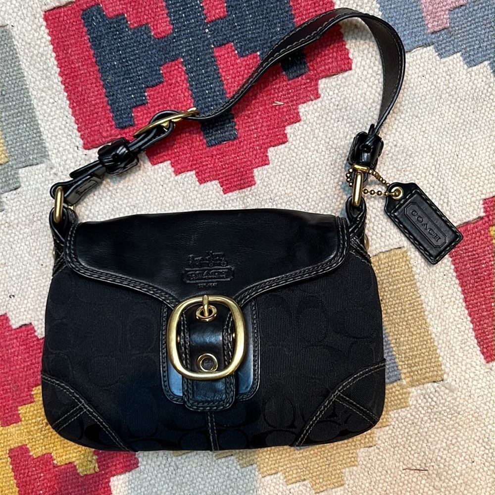 Coach Signature Jacquard and Leather Shoulder Bag Purse